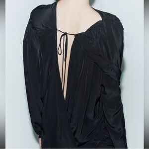 Zara Limited Edition Studio Collection Black Open-Back Satin like Blouse